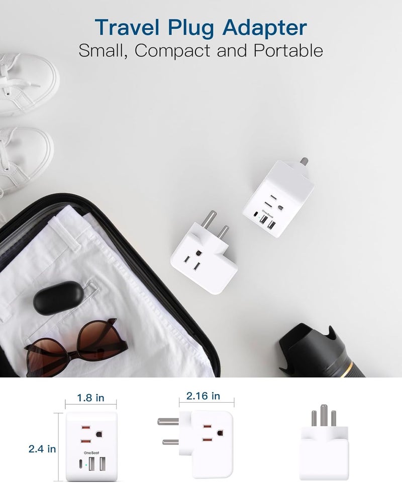 One Beat 2 Pack India Power Adapter, Type D Plug Adapter with 3 American Outlets 3 USB Ports(1USB C), 6 in 1 India Travel Plug Adapter for US to India, Bangladesh, Kuwait, Maldives - Image 5